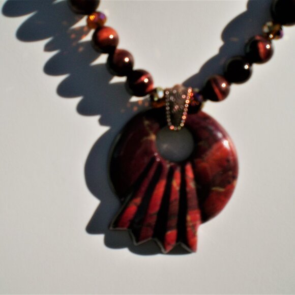 Red Tiger Eye Gemstone/Crystal Necklace; Couture, Statement Necklace; - Picture 5 of 7